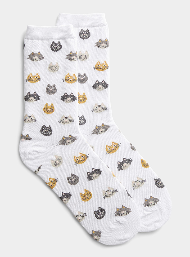 Simons White Feline emotion socks for women