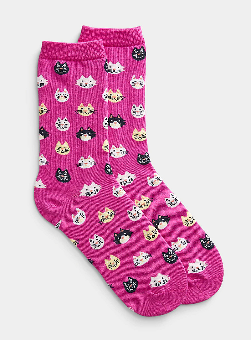 Simons Pink Feline emotion socks for women
