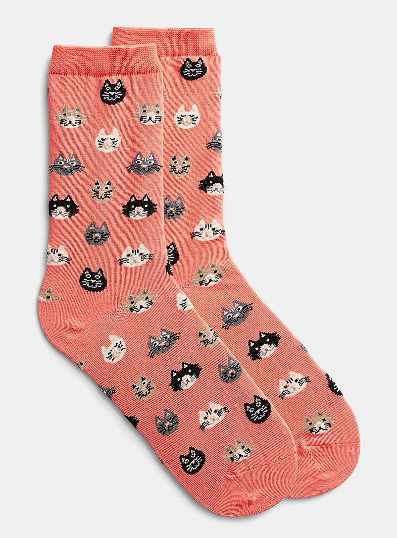 Simons Dusky Pink Feline emotion socks for women
