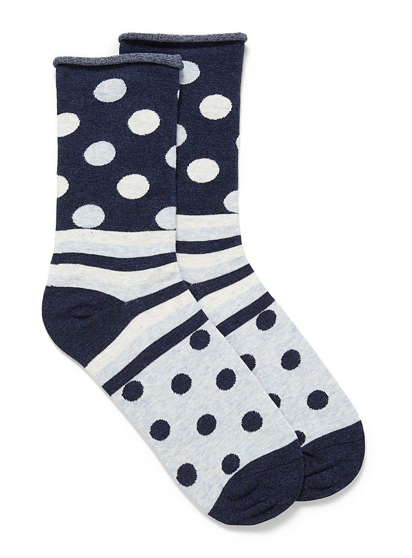 Simons Dark Blue Large dot socks for women