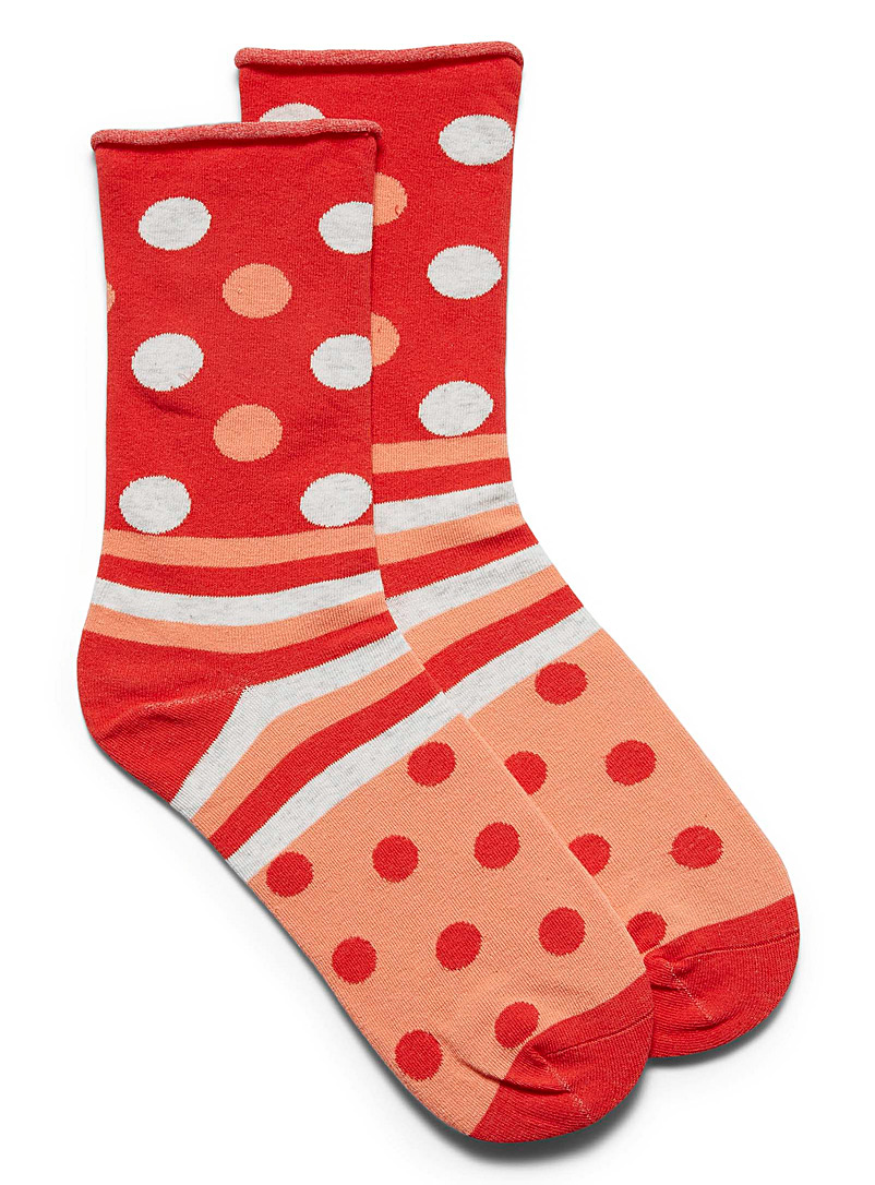 Simons Light Red Large dot socks for women