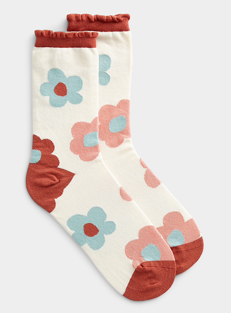 Simons Tan Large flower socks for women
