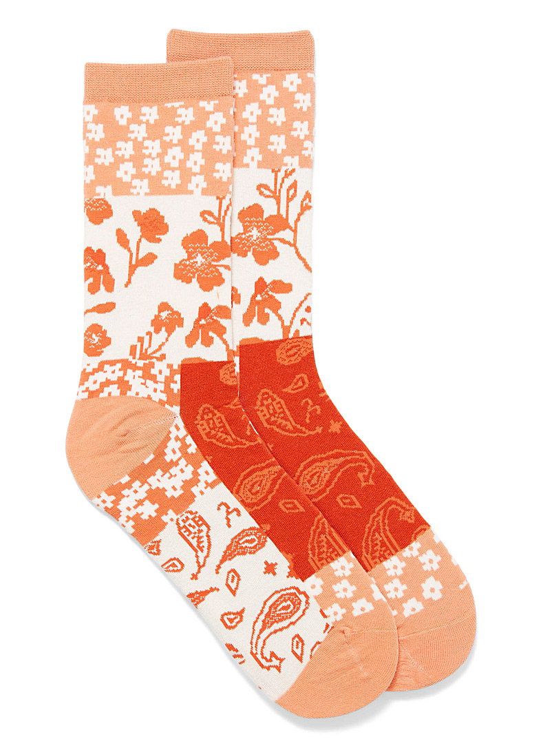 Simons Light Orange Floral paisley socks for women
