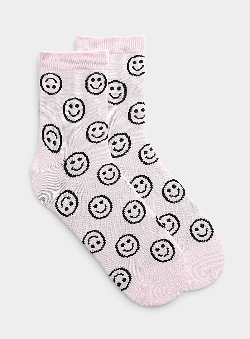 Simons Pink Smiley face socks for women