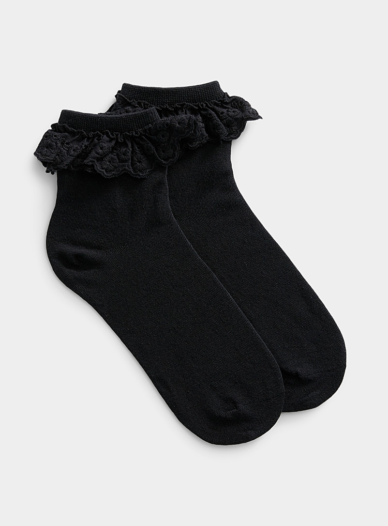 Simons Black Broderie anglaise ankle socks for women