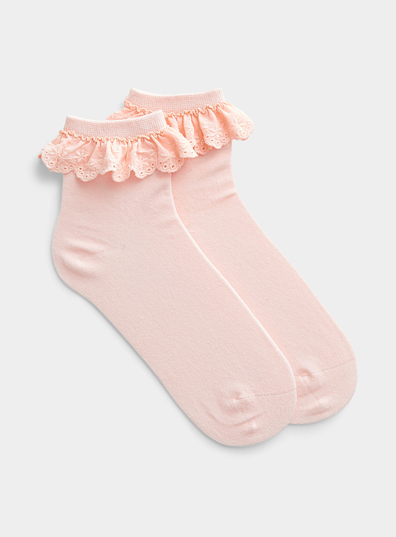 Simons Pink Broderie anglaise ankle socks for women