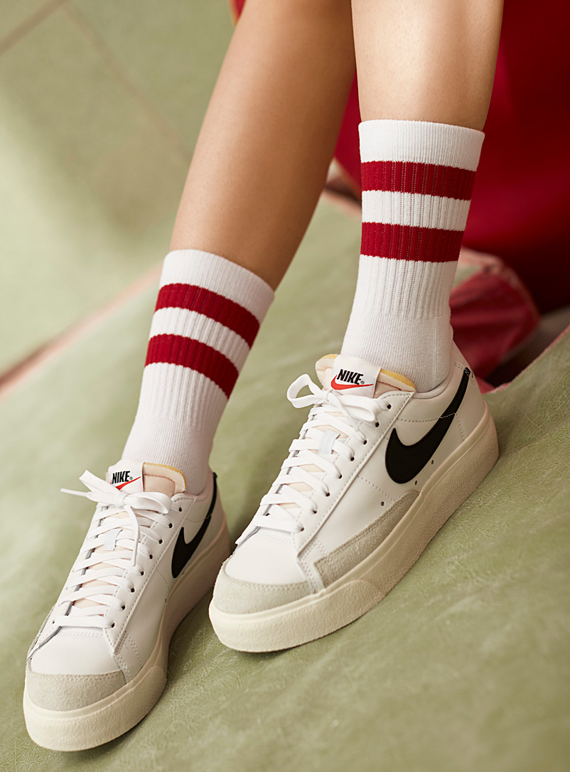 Simons White Sporty retro socks for women