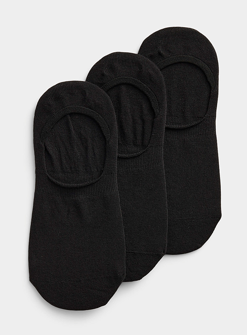Simons Black Modal-cotton no-show foot liners Set of 3 for women