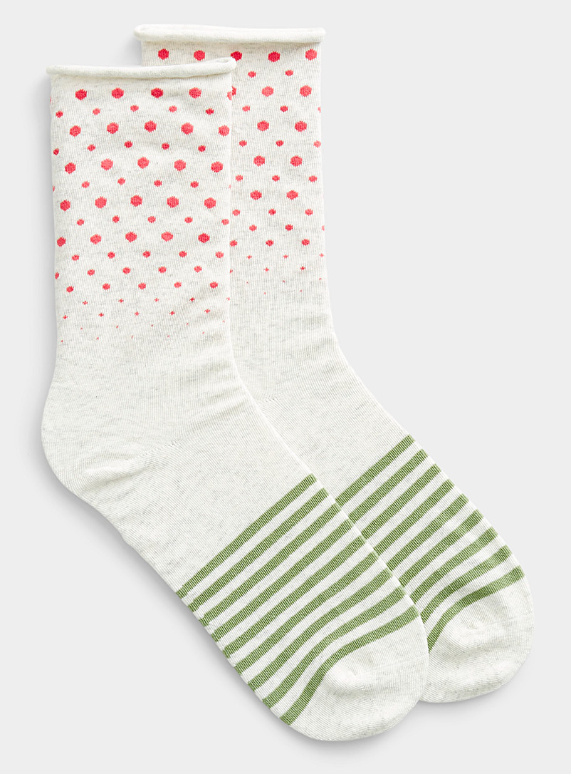 Simons White Dotted striped socks for women