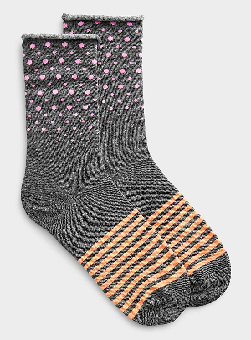 Simons Charcoal Dotted striped socks for women