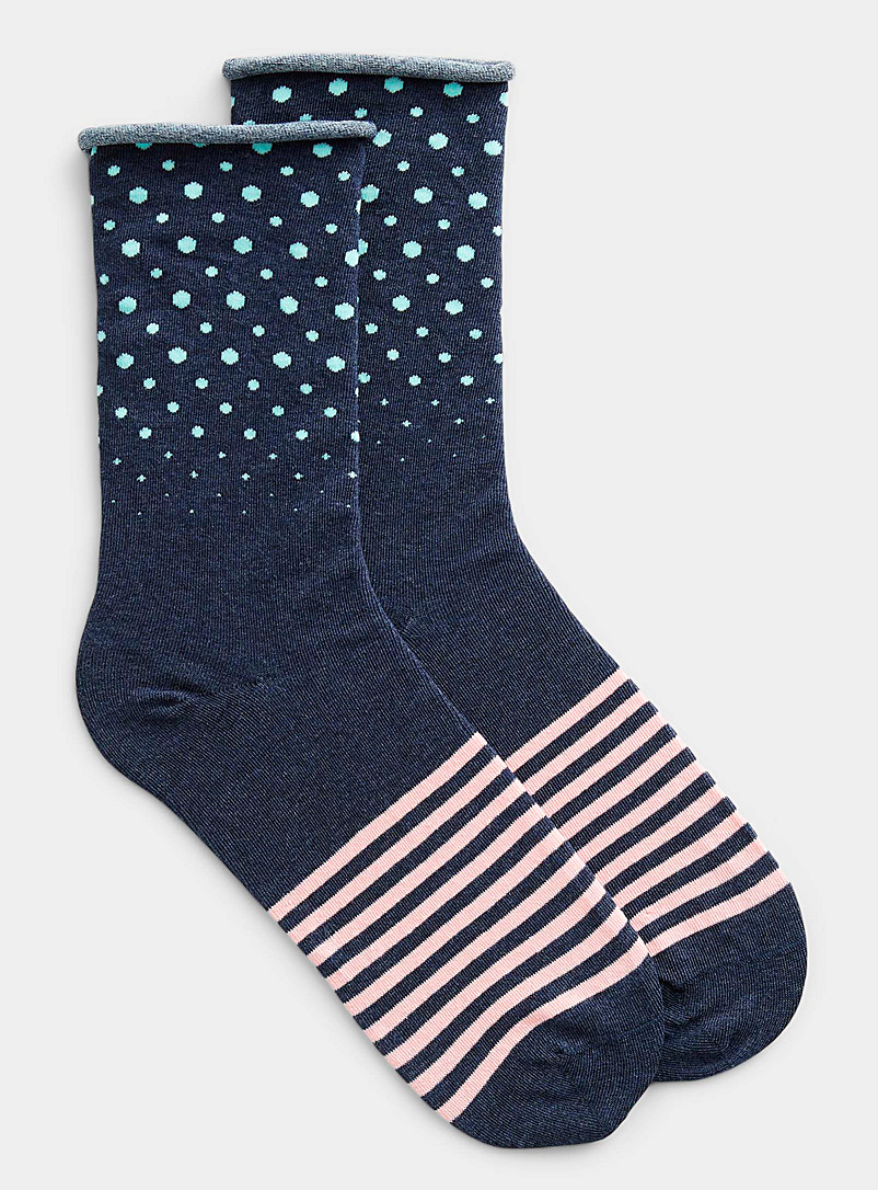 Simons Marine Blue Dotted striped socks for women