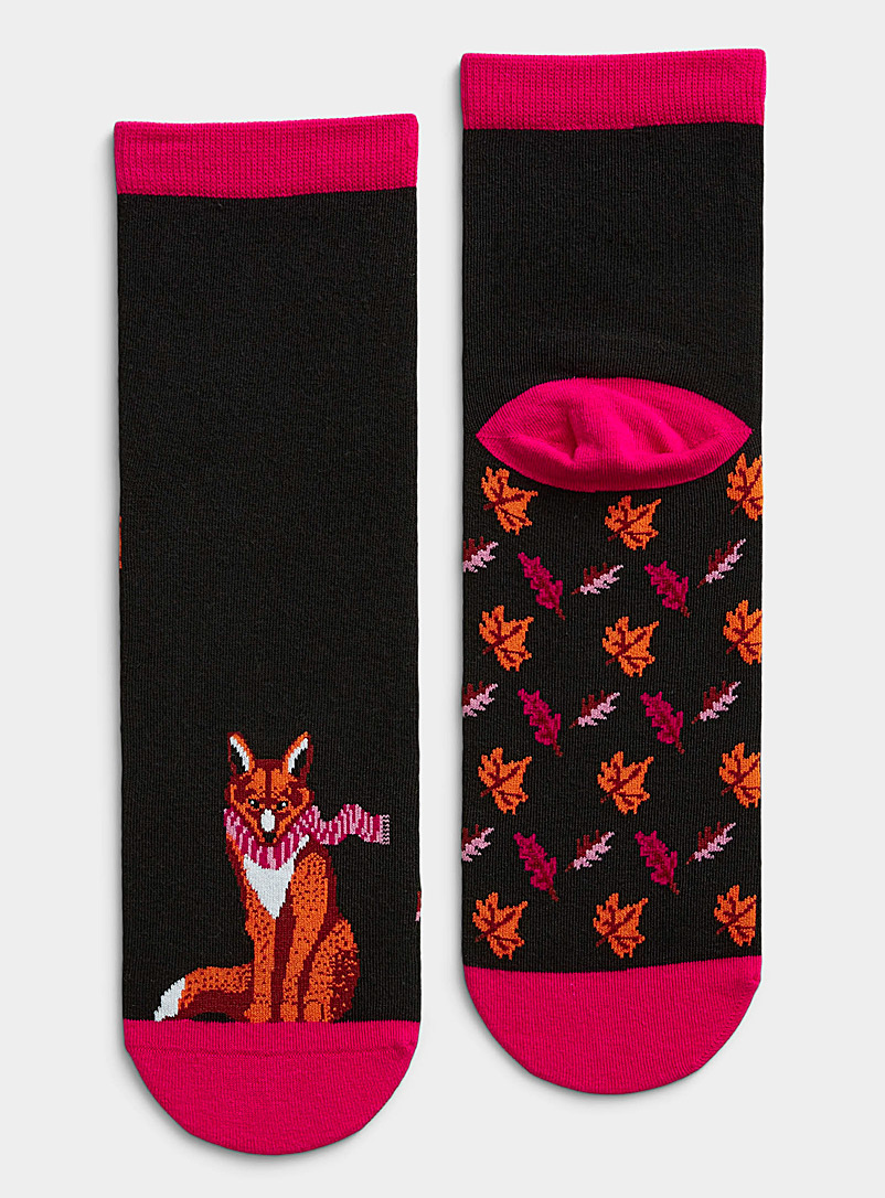 Simons Black Colourful-toe animal socks for women