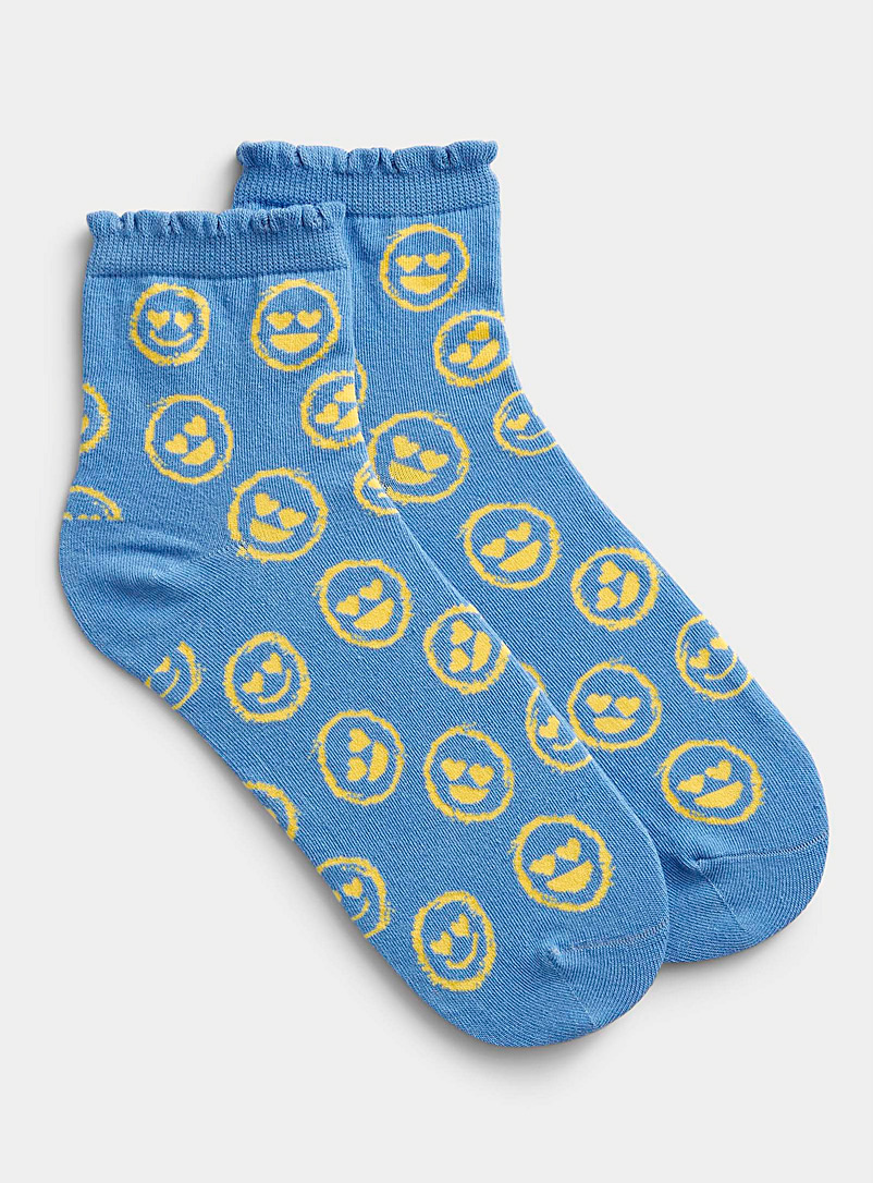 Simons Slate Blue Smiley face and hearts socks for women