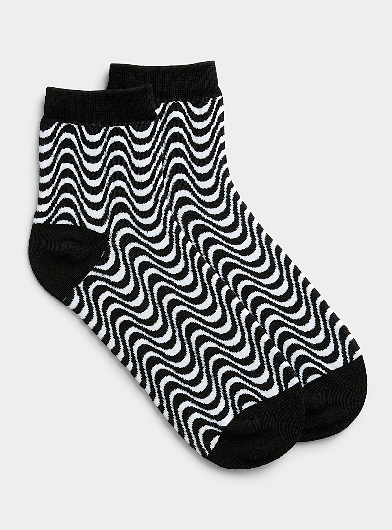 Simons Black Two-tone wavy socks for women