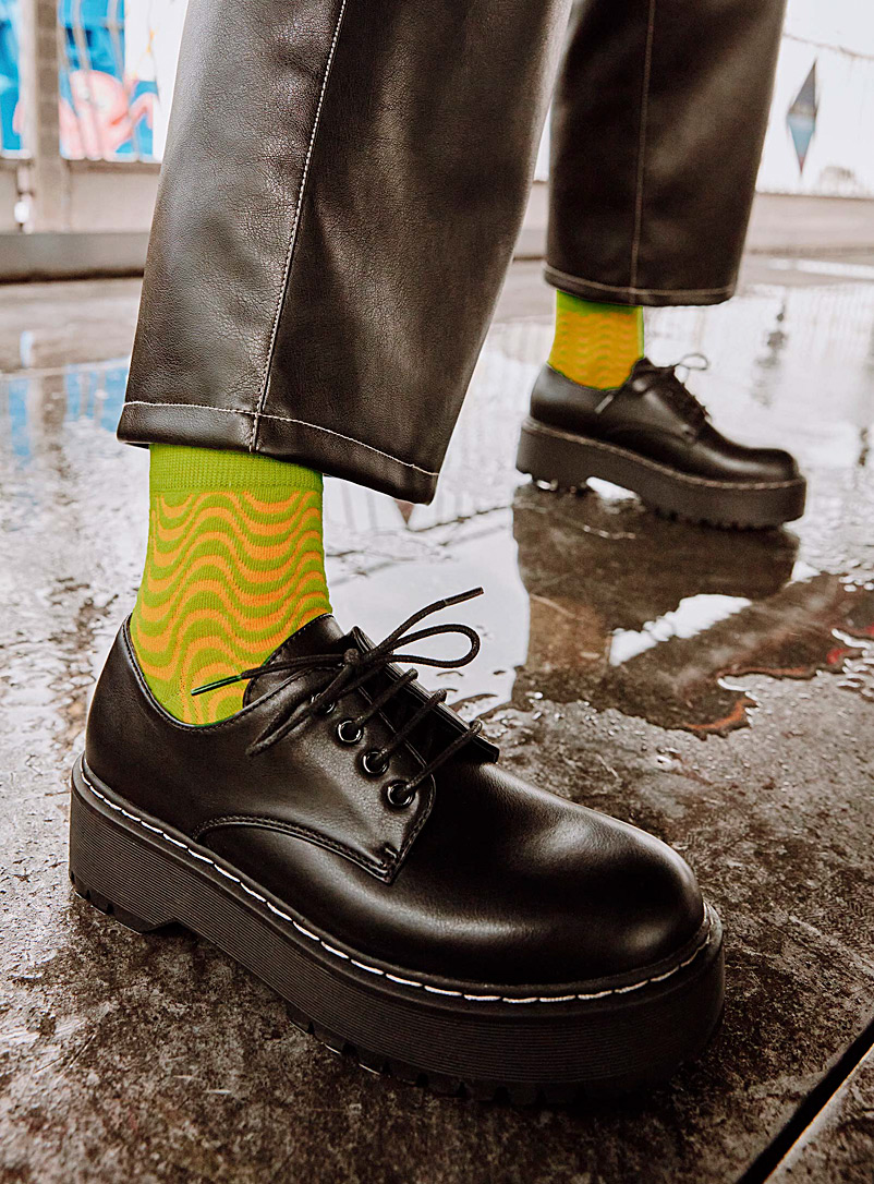 Simons Lime Green Two-tone wavy socks for women