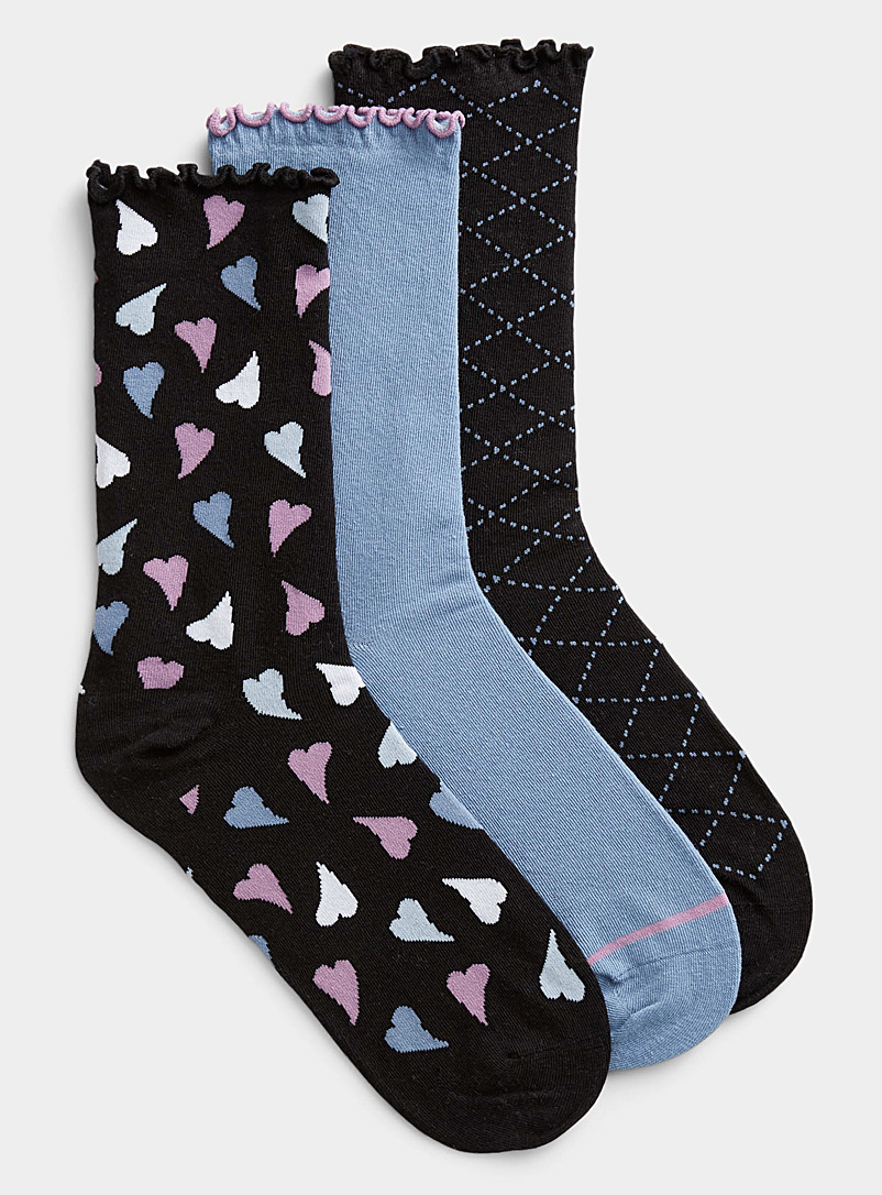 Simons Black Patterned ruffle socks Set of 3 for women