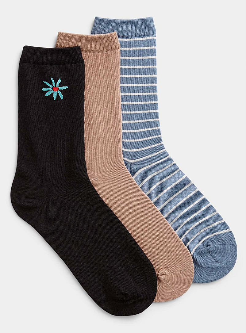 Simons Black Solid and patterned socks Set of 3 for women