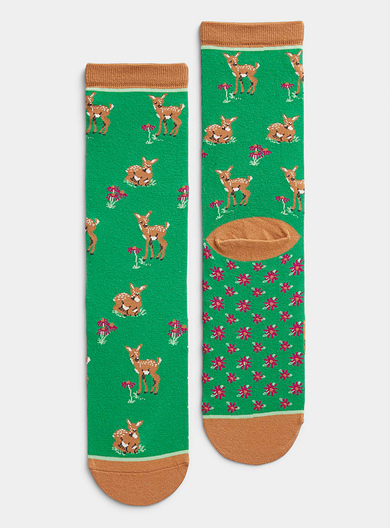 Simons Kelly Green Colourful-toe animal print socks for women