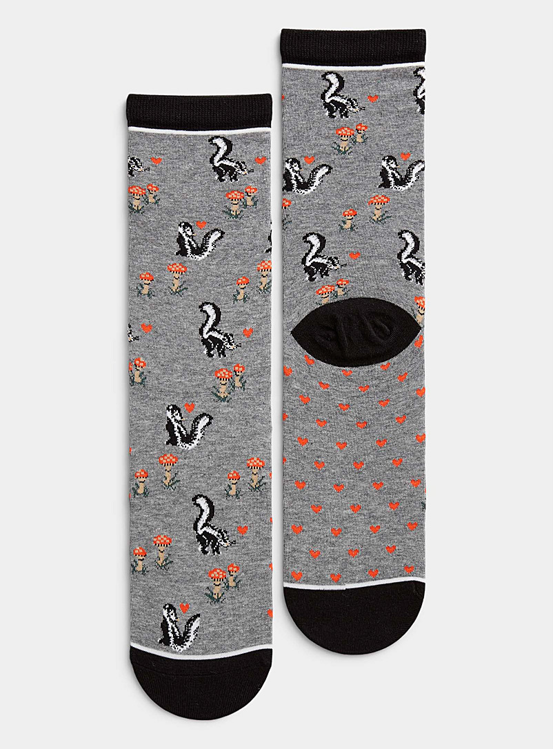 Simons Grey Colourful-toe animal print socks for women