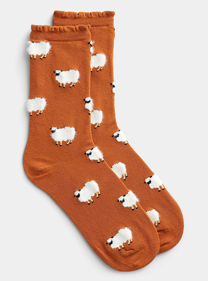 Simons Copper Playful pattern ruffle socks for women