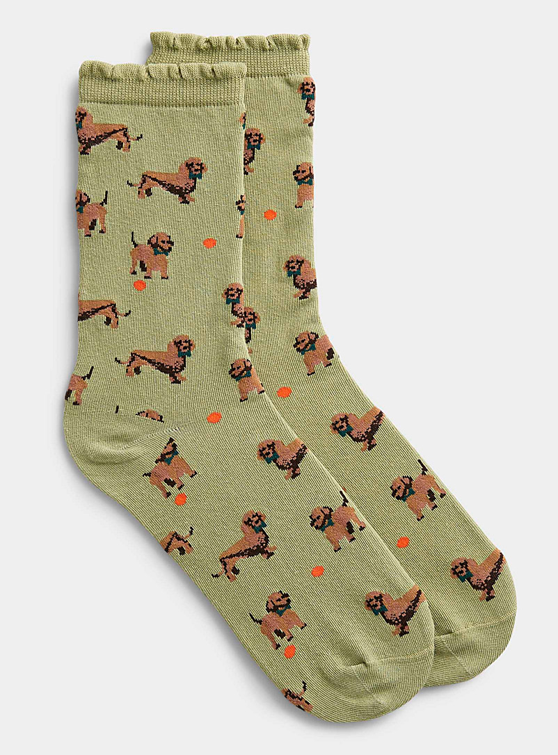 Simons Khaki Playful pattern ruffle socks for women