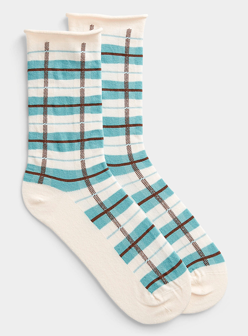 Simons Ivory White Classic check socks for women