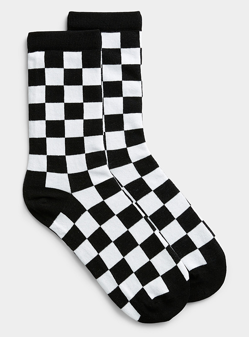 Simons Black Two-tone checkerboard socks for women