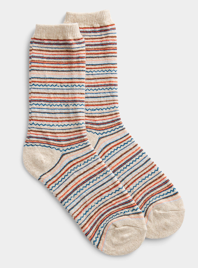 Simons Ecru/Linen Zigzag stripe socks for women