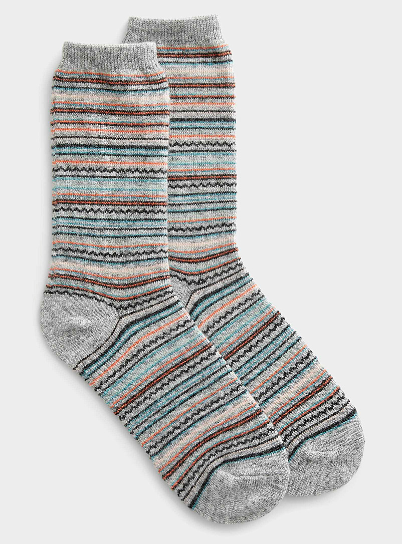 Simons Light Grey Zigzag stripe socks for women