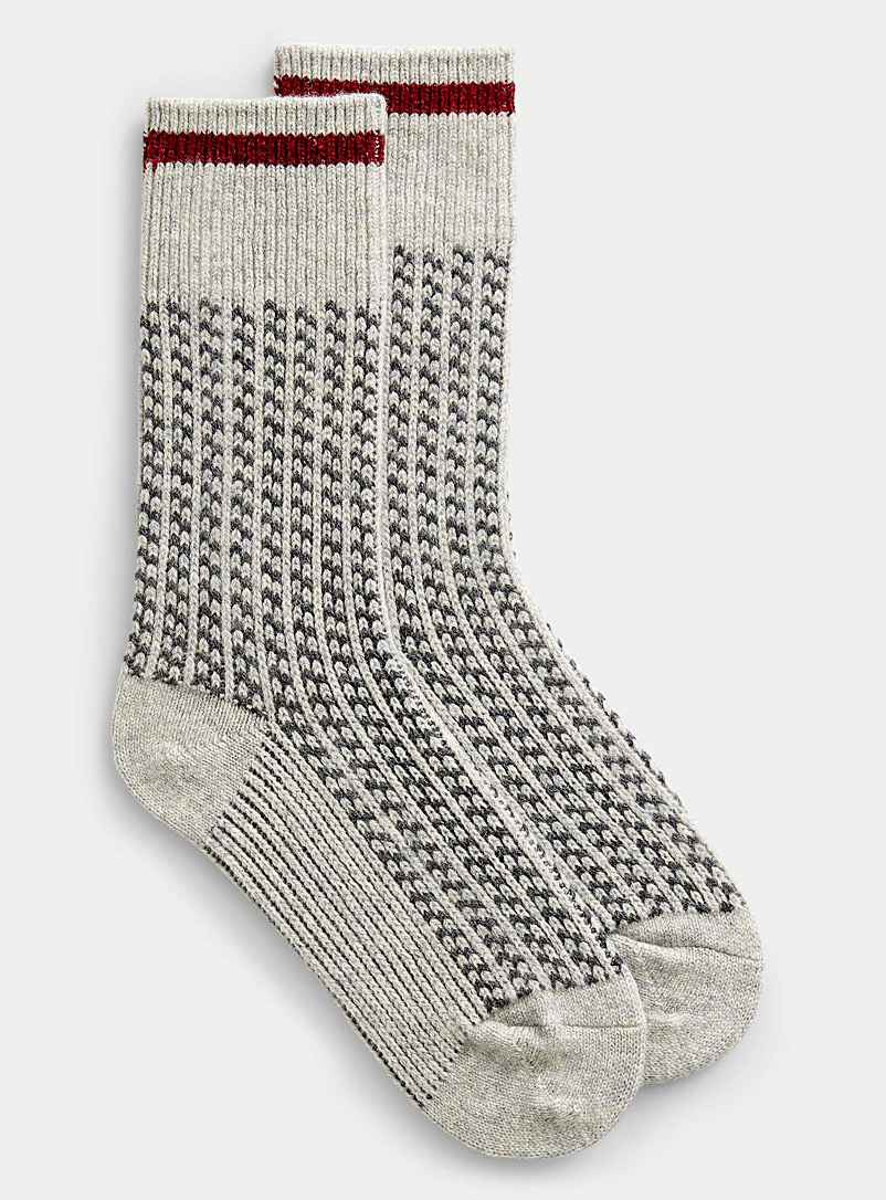 Simons Patterned White Bird's-eye merino wool sock for women