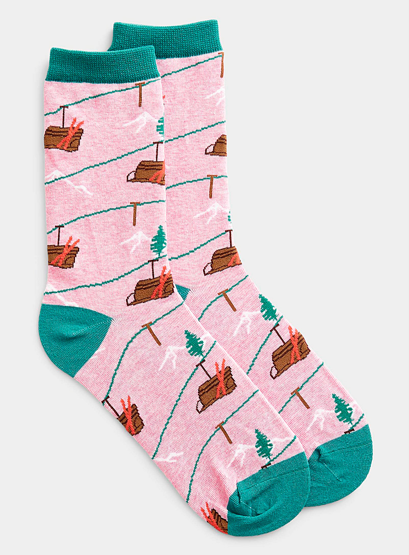 Simons Pink Ski-lift winter socks for women