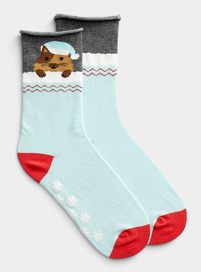 Simons Charcoal Christmas stocking cat socks for women