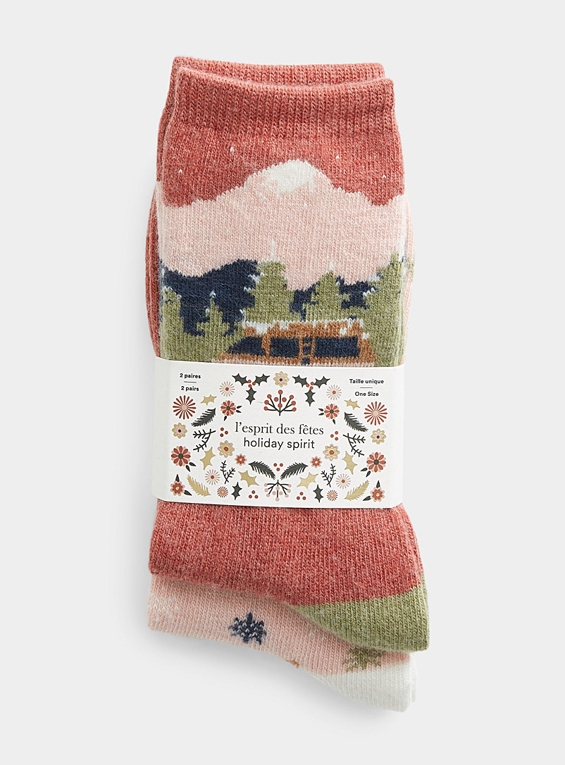 Simons Pink Winter mountain trip socks Set of 2 for women