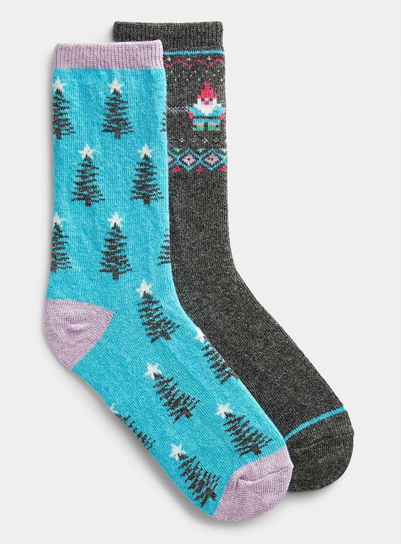 Simons Charcoal Little elves winter socks Set of 2 for women