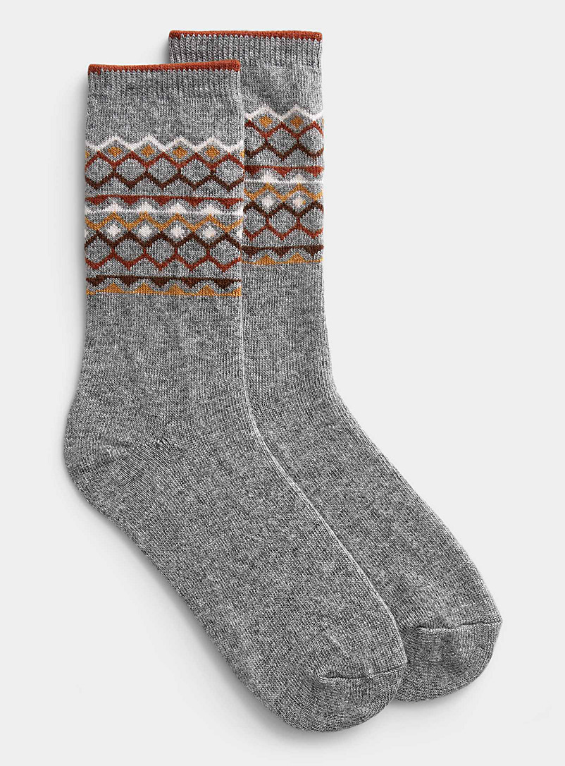Simons Grey Fair Isle pattern winter sock for women