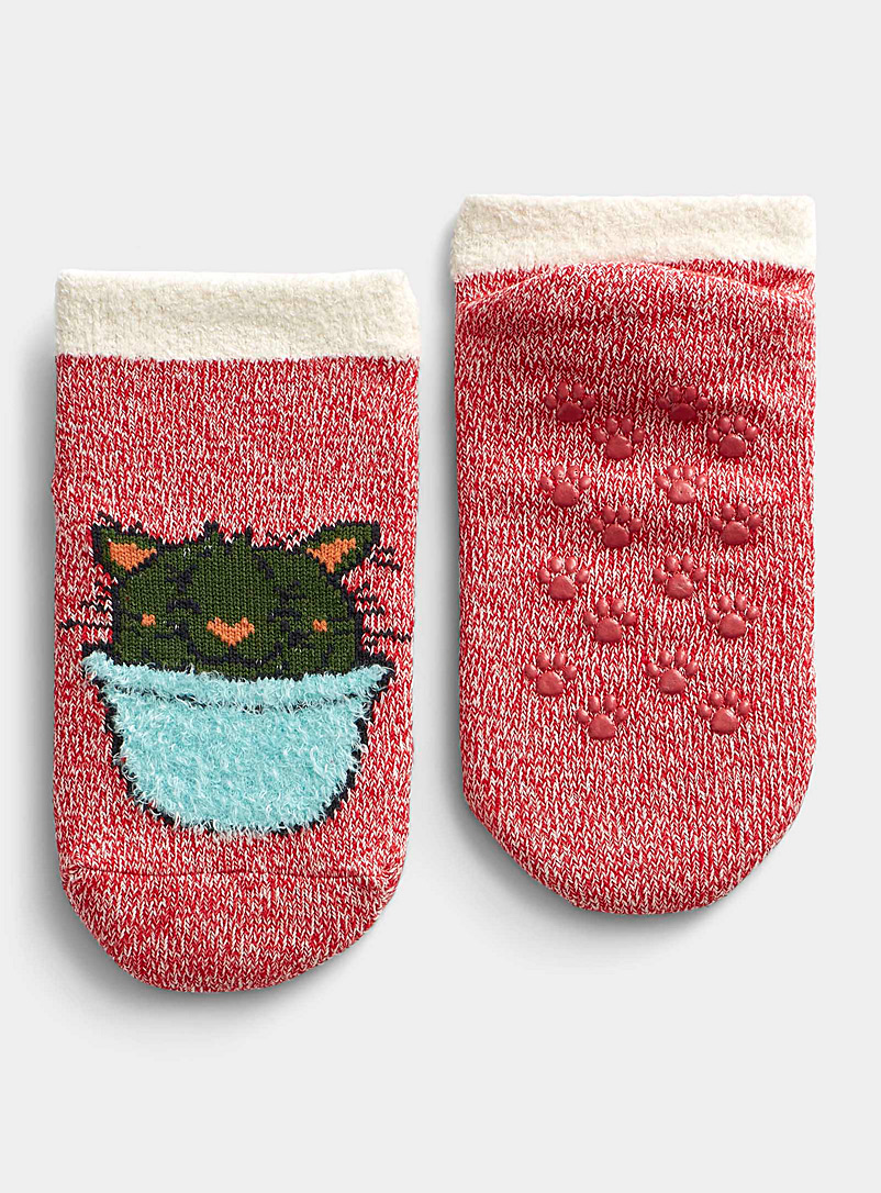 Simons Red Potted cactus winter ped socks for women