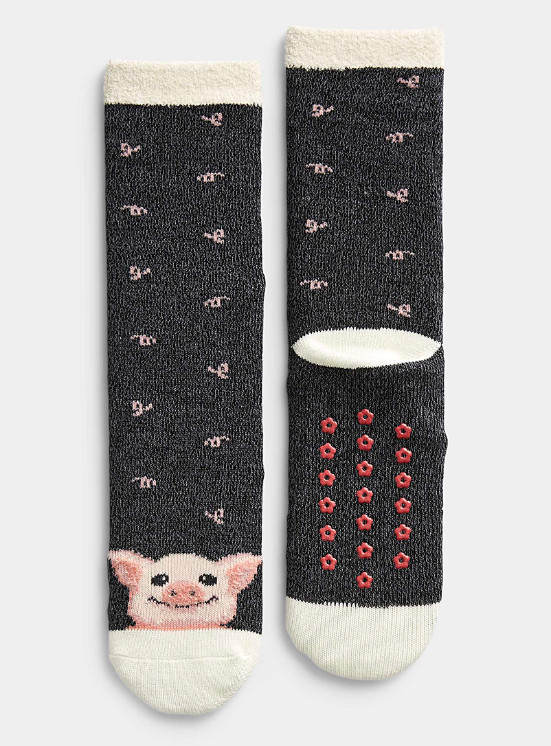 Simons Black Plush animal winter socks for women