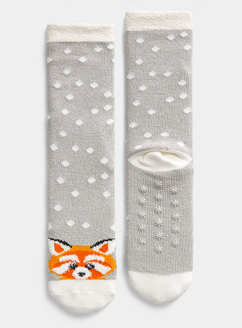 Simons Light Grey Plush animal winter socks for women