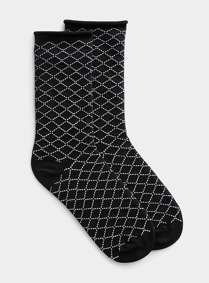 Simons Black Dotwork diamond socks for women