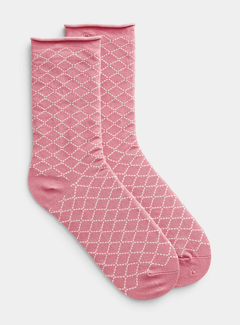 Simons Pink Dotwork diamond socks for women