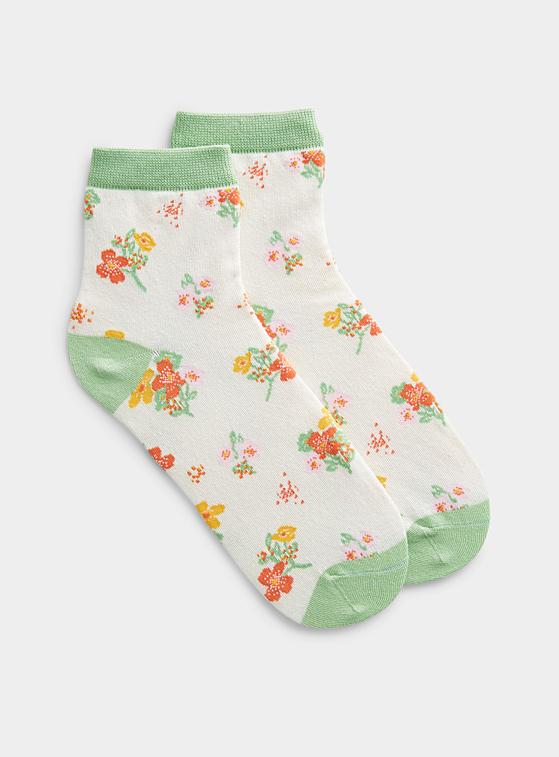 Simons Ivory White Colourful mini-flower sock for women