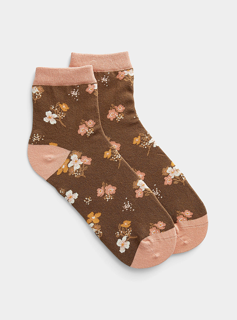 Simons Dark Brown Colourful mini-flower sock for women