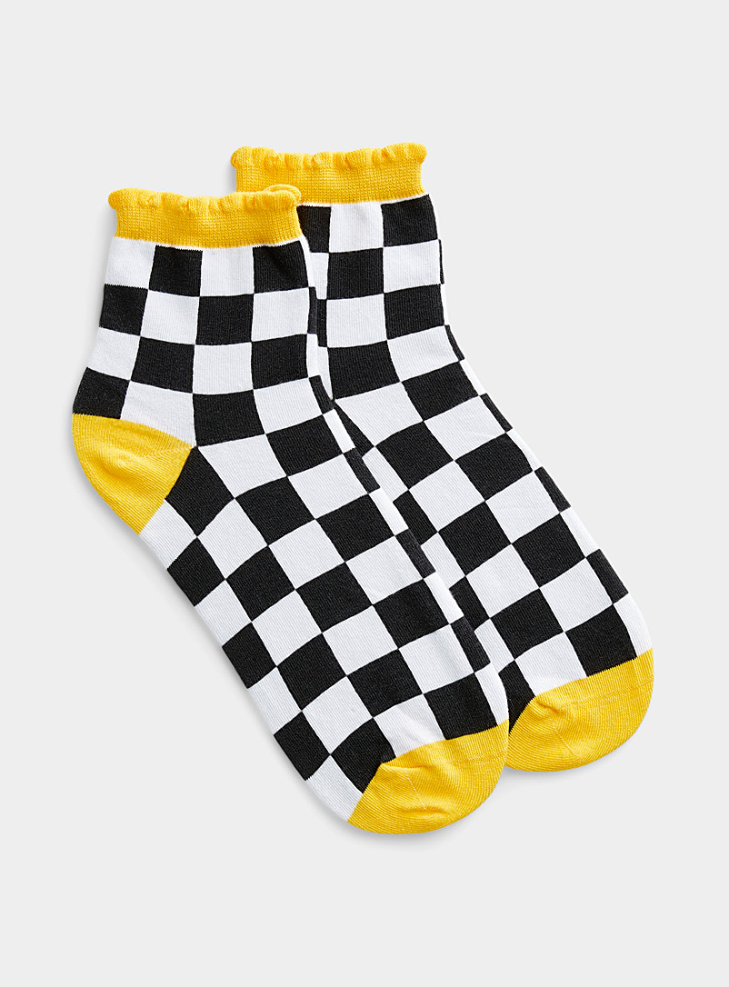Simons Black Brightly coloured checkerboard sock for women