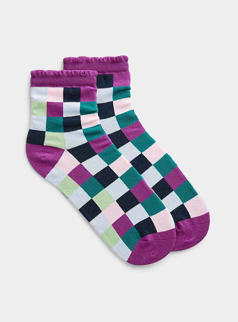 Simons Assorted Brightly coloured checkerboard sock for women