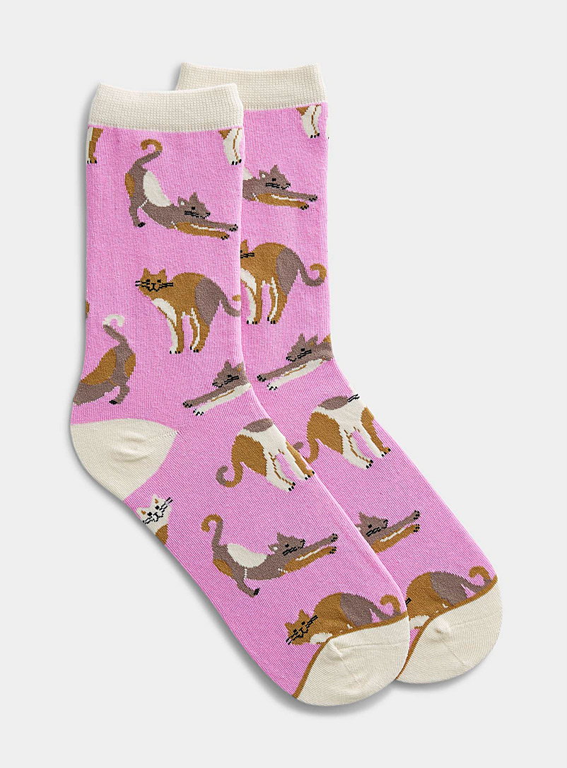 Simons Pink Colourful animal print sock for women