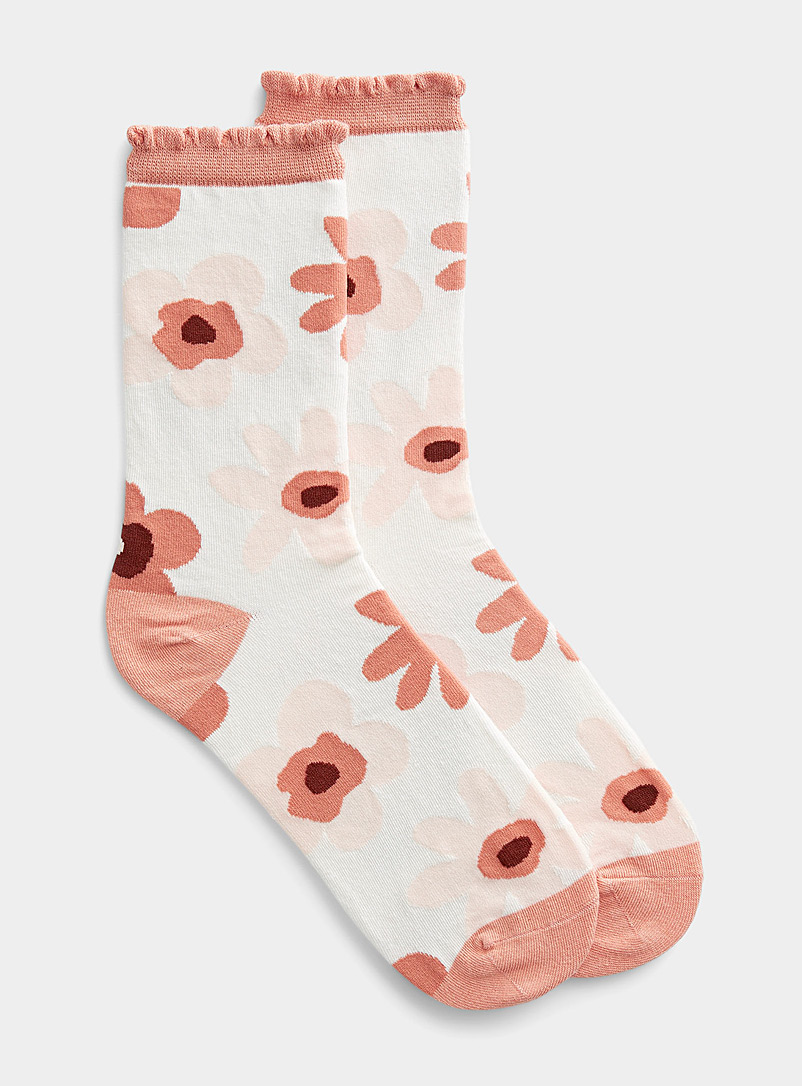Simons Ivory White Oversized flower sock for women