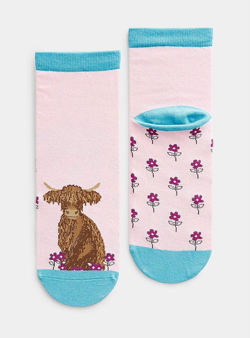 Simons Pink Friendly animal sock for women