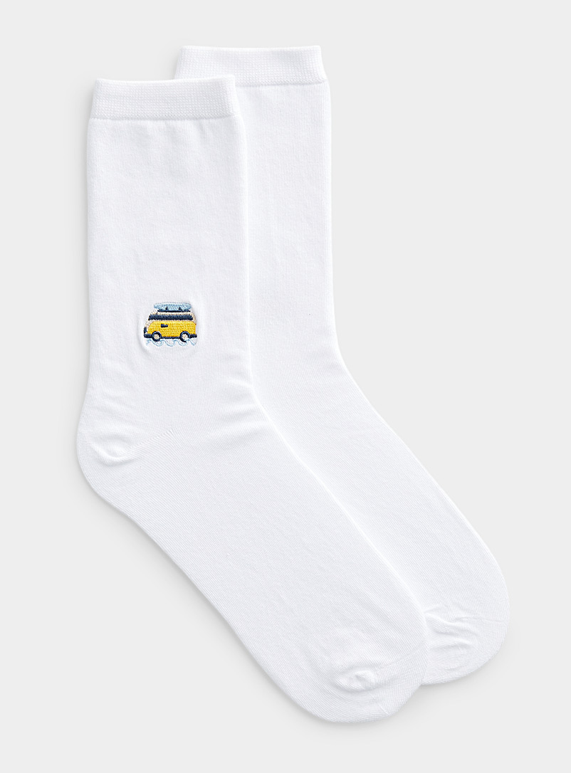 Simons White Playful embroidery solid sock for women
