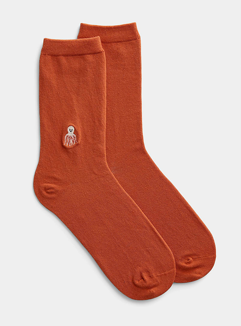 Simons Copper Playful embroidery solid sock for women