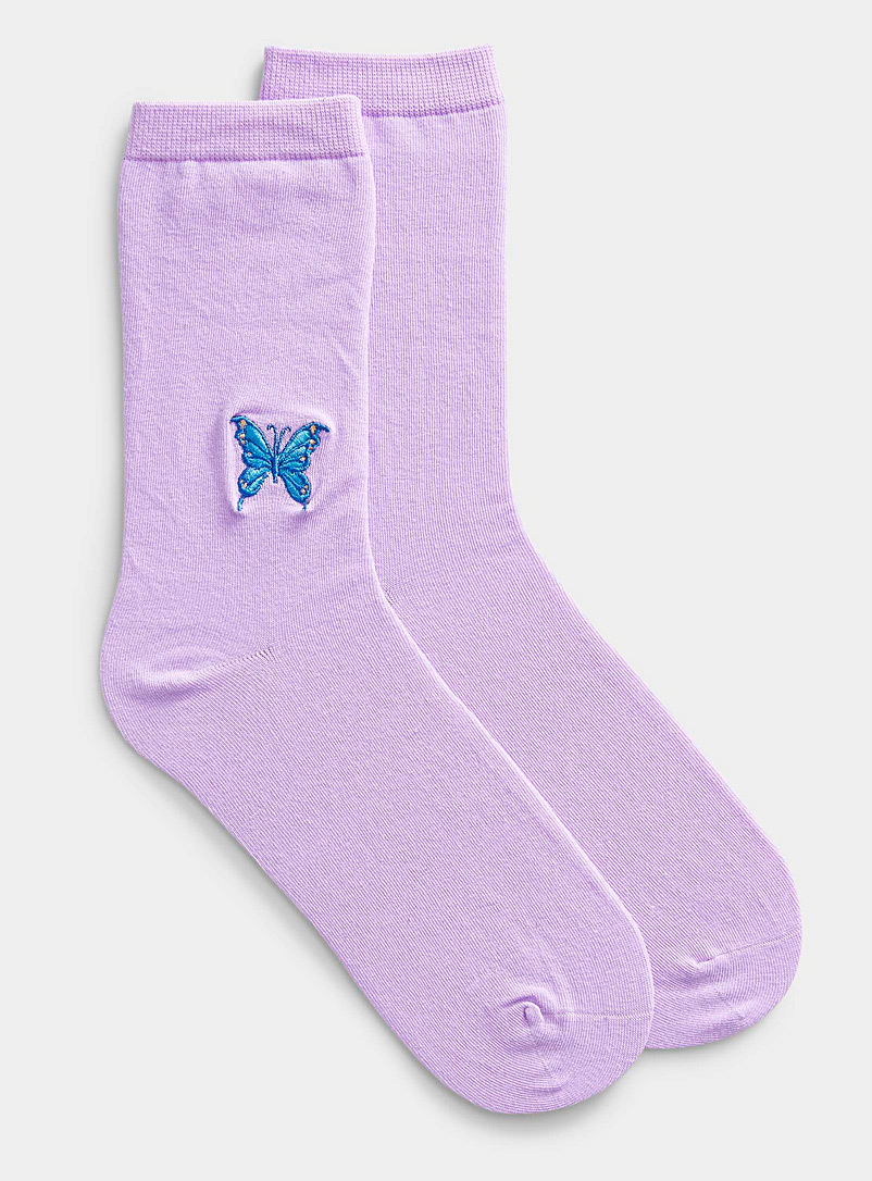 Simons Mauve Playful embroidery solid sock for women